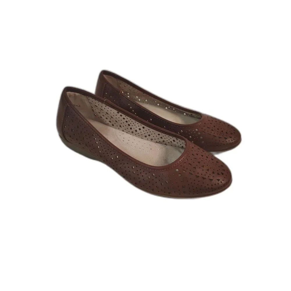 G.H. Bass Hazel Perforated Ballet Flat Brown Leather Casual Comfort Shoes 6M